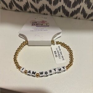 Gold Beaded 'I Am Worthy' Bracelet Little Words Project Sz M/L